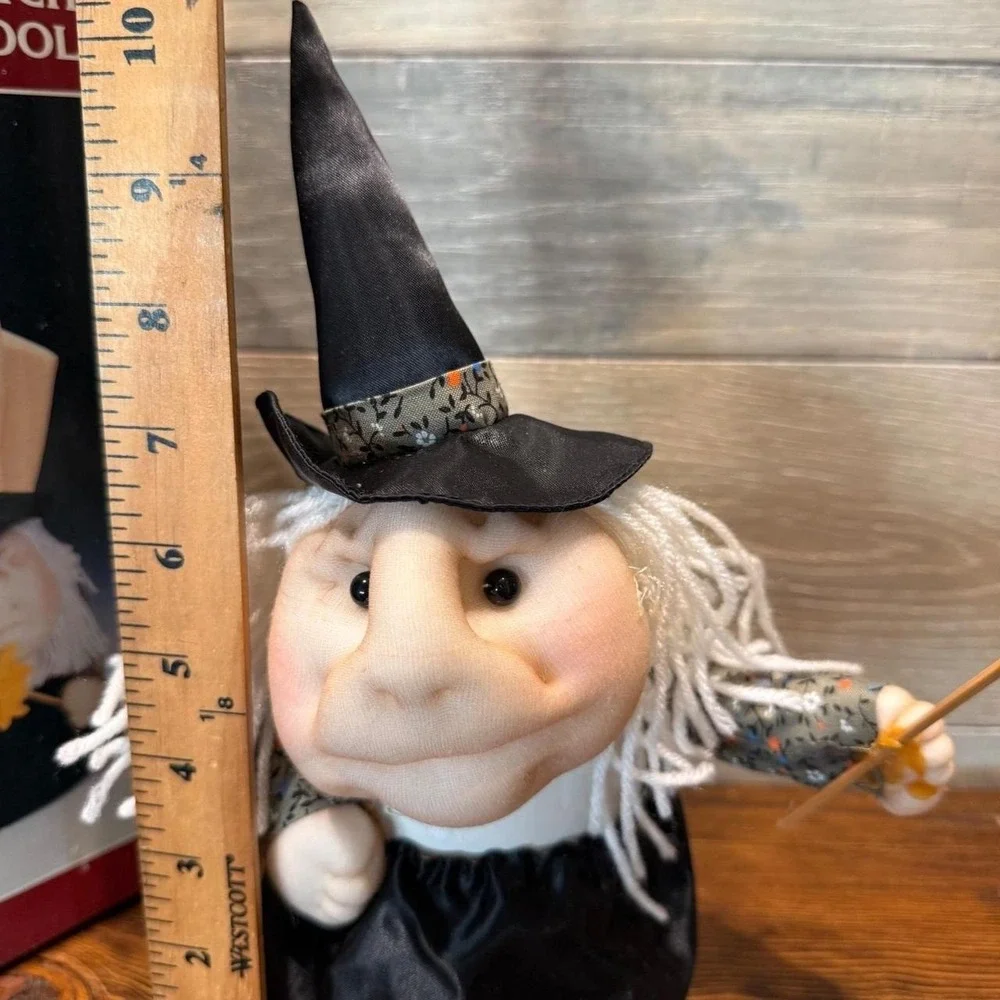 Vintage Good Luck Kitchen Witch Utensil Holder with Wooden Spoons and Whisk Set